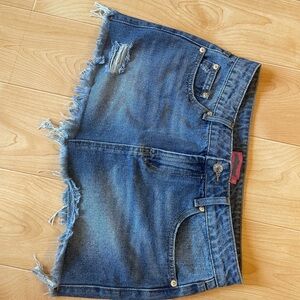 Edikted Blue Distressed Mini Skirt